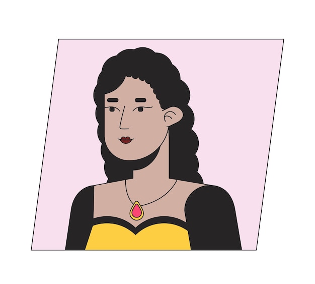Вектор Милая испаноязычная женщина с ожерельем на шее плоская цветная икона аватара мультфильма редактируемая 2d портрет пользователя линейная иллюстрация изолированный вектор профиля лица клипарт голова и плечи пользователя