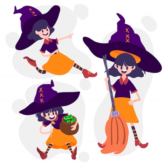 귀여운 hlloween 마녀 액션 세트