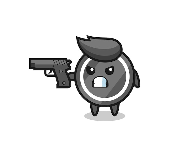 Vector the cute hockey puck character shoot with a gun