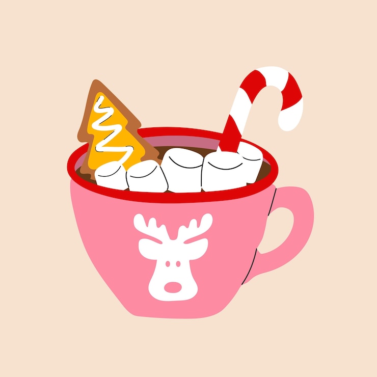 Vector a cute holiday mug with a flat cartoon style featuring a christmas hot drink