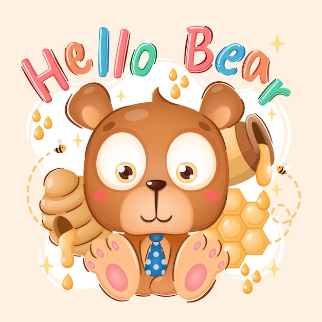 Cute Honey Bear Cartoon Character