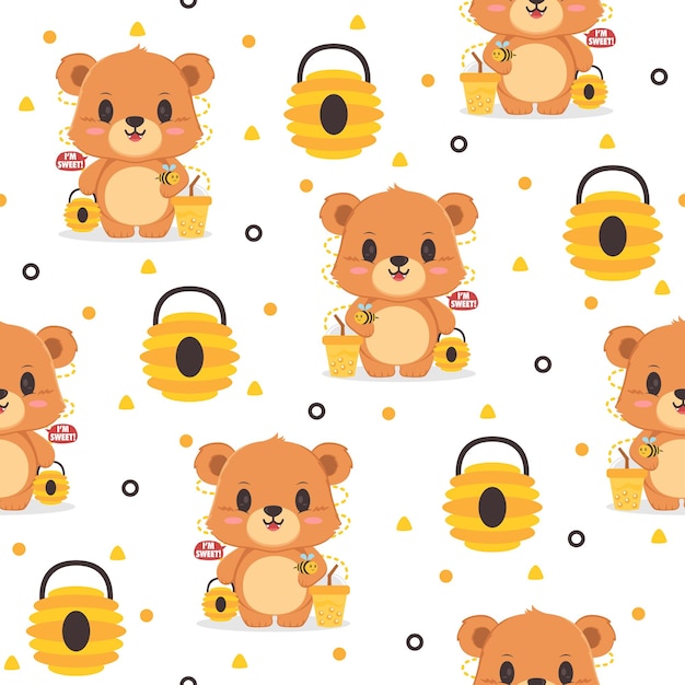 Cute Honey Bear Cartoon Vectors Pattern Backgrounds