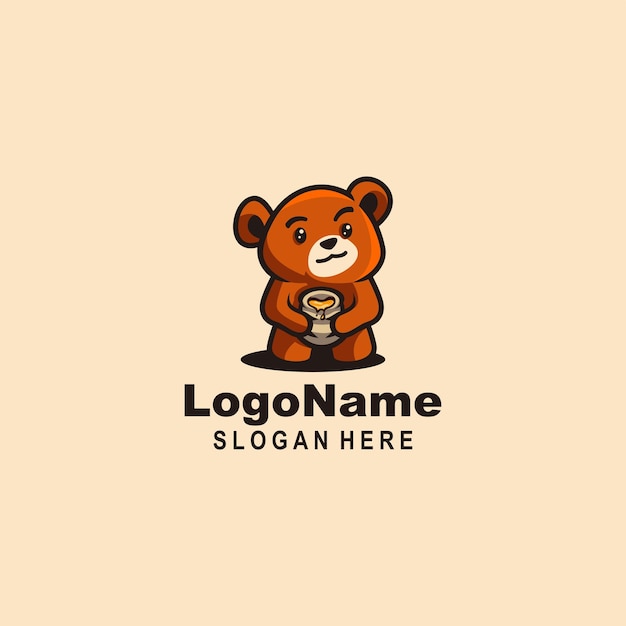 Vettore simpatico disegno del logo dell'orso del miele