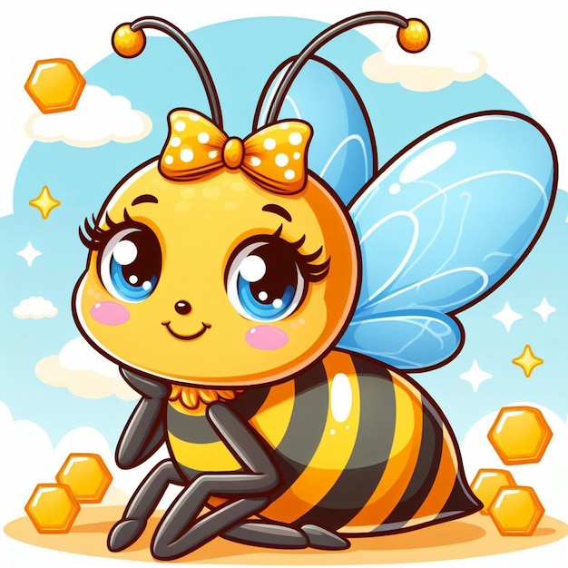 Cute honey bee vector cartoon illustration