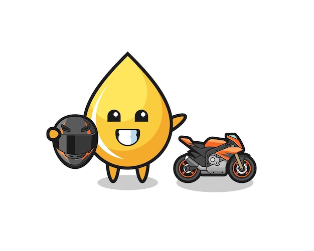 Cute honey drop cartoon as a motorcycle racer