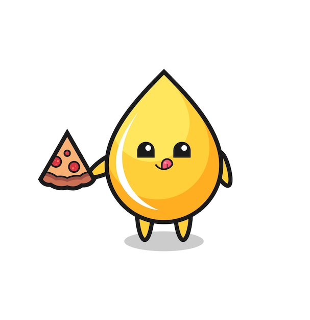 Cute honey drop cartoon eating pizza