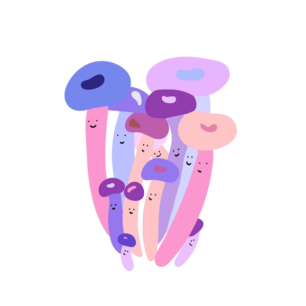 Vector cute honey mushrooms. happy fairytale mushrooms. funny fairy tale mushrooms with adorable faces.