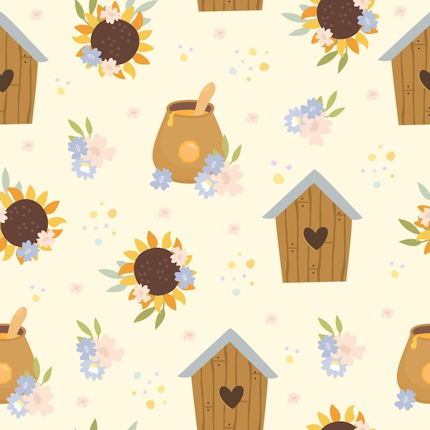 Cute honey pattern with flowers