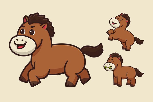 Vector cute horse cartoon character set