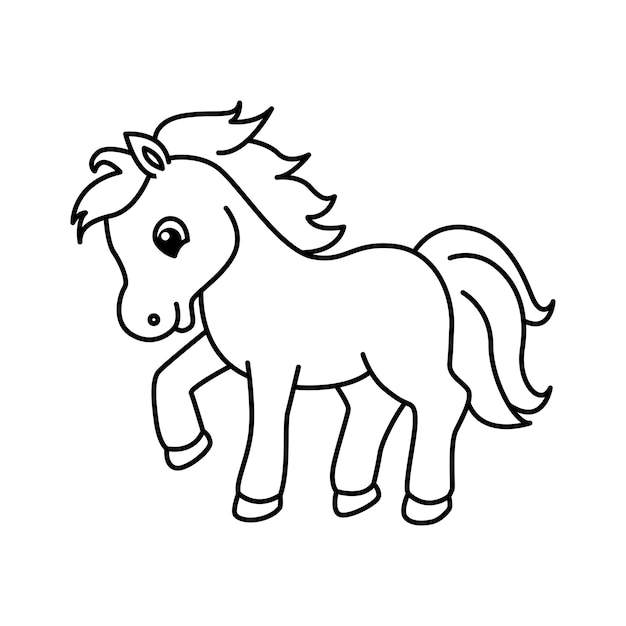 Cute horse cartoon characters vector illustration For kids coloring book