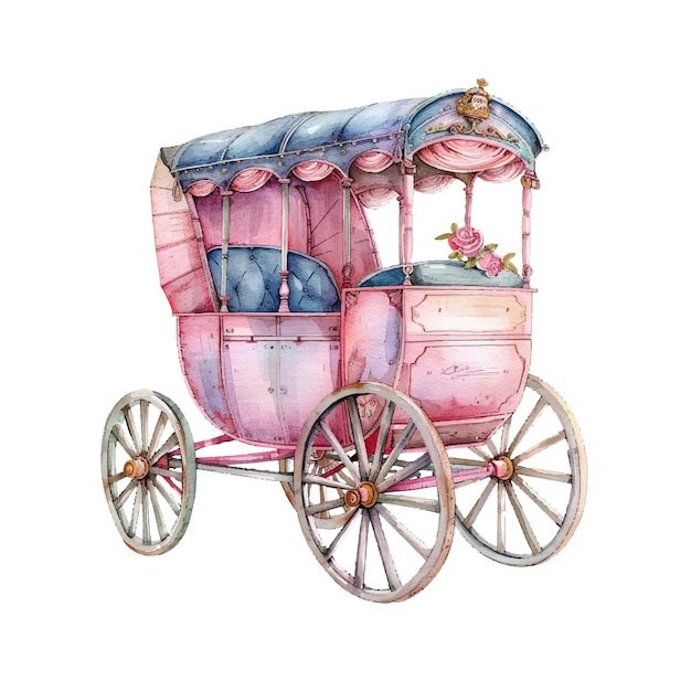 Vector cute horse drawn carriage vector illustration in watercolour style