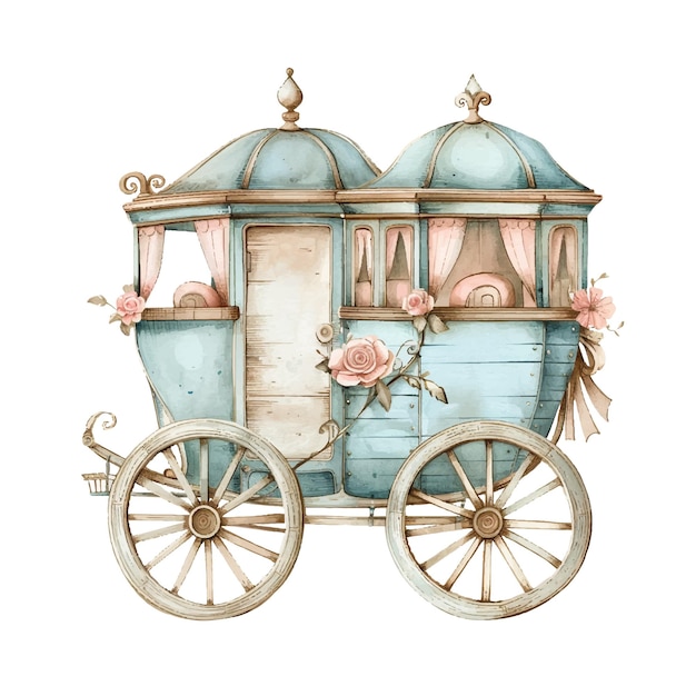 Vector cute horse drawn carriage vector illustration in watercolour style