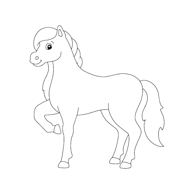 かわいい馬農場の動物子供のためのぬりえページデジタルスタンプ漫画風のキャラクター