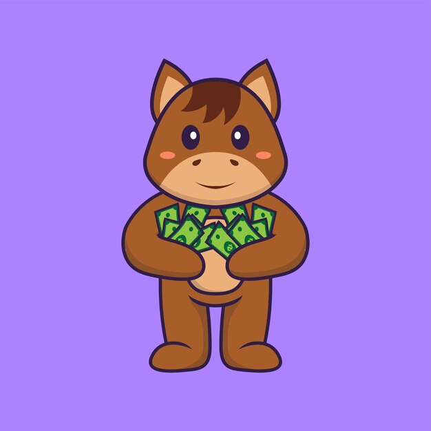 Vector cute horse holding money. animal cartoon concept isolated. flat cartoon style