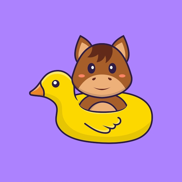 Cute horse with duck buoy animal cartoon concept isolated