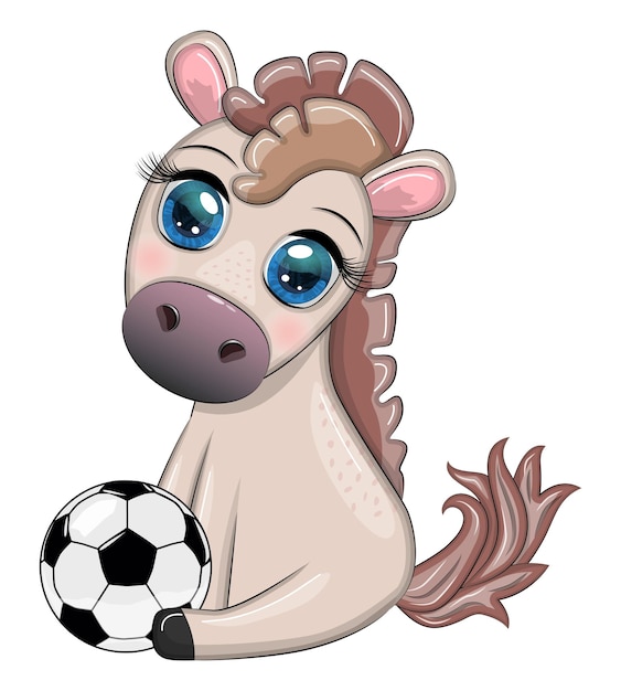 Cute horse with soccer ball Child character games for boys