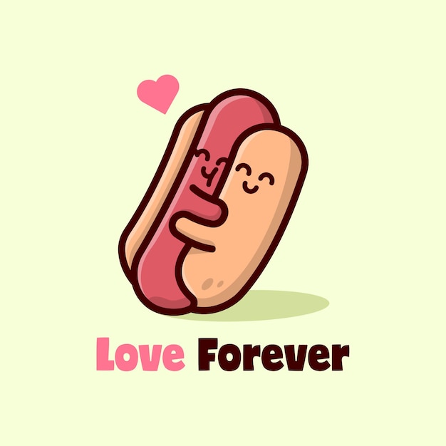 CUTE HOTDOG  SAUSAGE AND BREAD HUGGING EACH OTHER