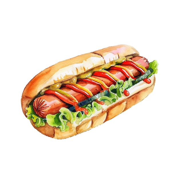 cute hotdog vector illustration in watercolour style