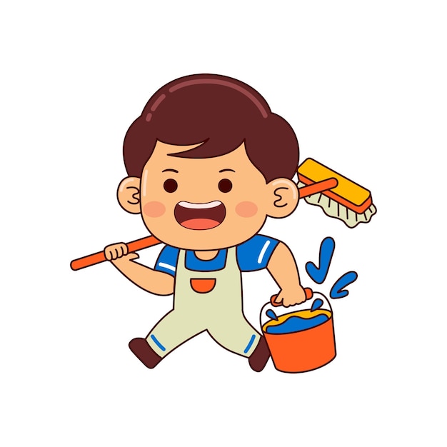 cute house cleaner boy cartoon character