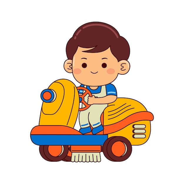 cute house cleaner boy cartoon character