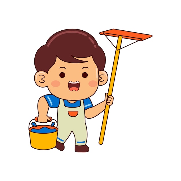 cute house cleaner boy cartoon character