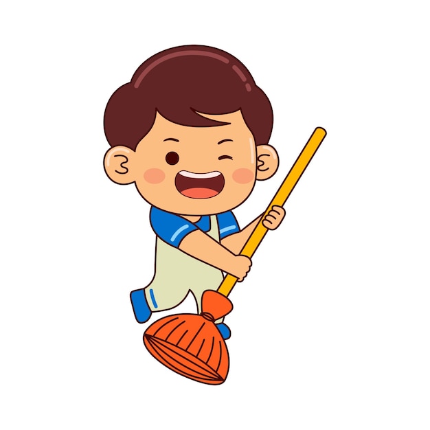 cute house cleaner boy cartoon character
