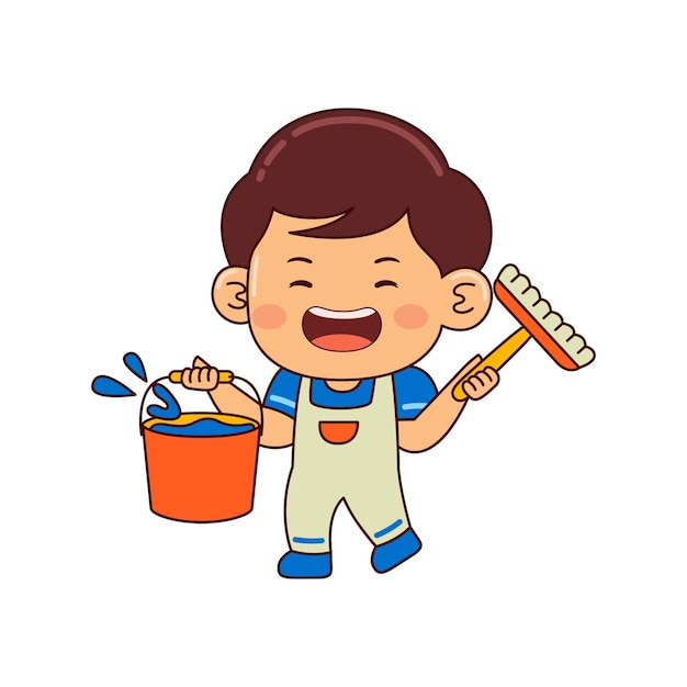 cute house cleaner boy cartoon character