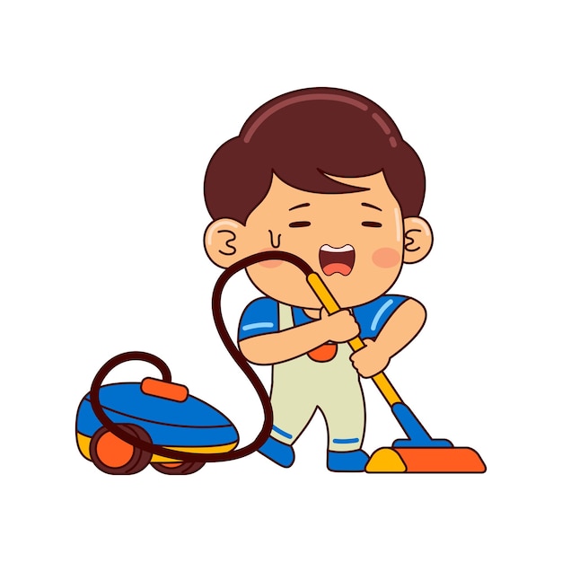 cute house cleaner boy cartoon character