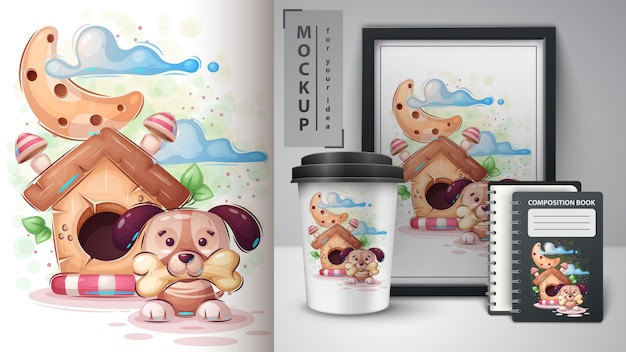 Vector cute house dog poster and merchandising.