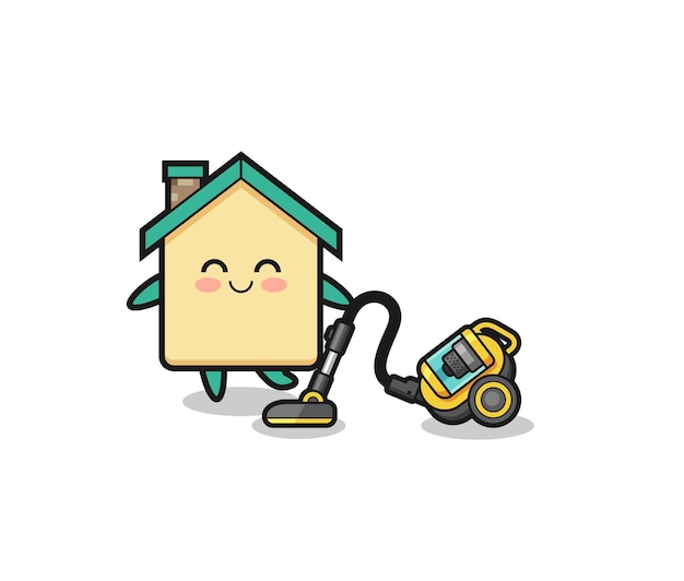 Cute house holding vacuum cleaner illustration