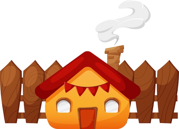 Cute house with fence chimney and smoke isolated