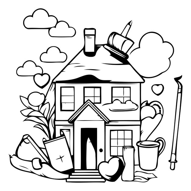 Vector cute house with a heart in the background vector illustration