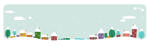 Cute houses snowy town on winter merry christmas happy new year holiday celebration concept greeting card horizontal banner vector illustration