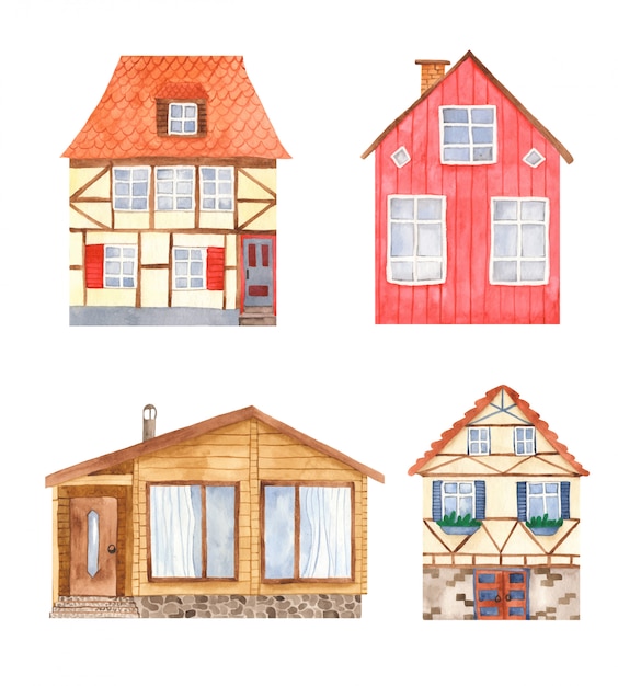 Cute houses in watercolor style