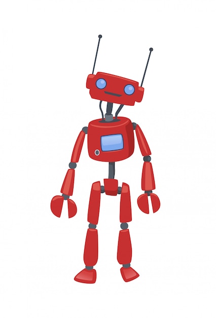 Cute humanoid robot, android with artificial intelligence. cartoon  illustration,  on white background.