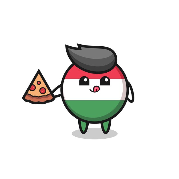 Cute hungary flag badge cartoon eating pizza cute style design for t shirt sticker logo element