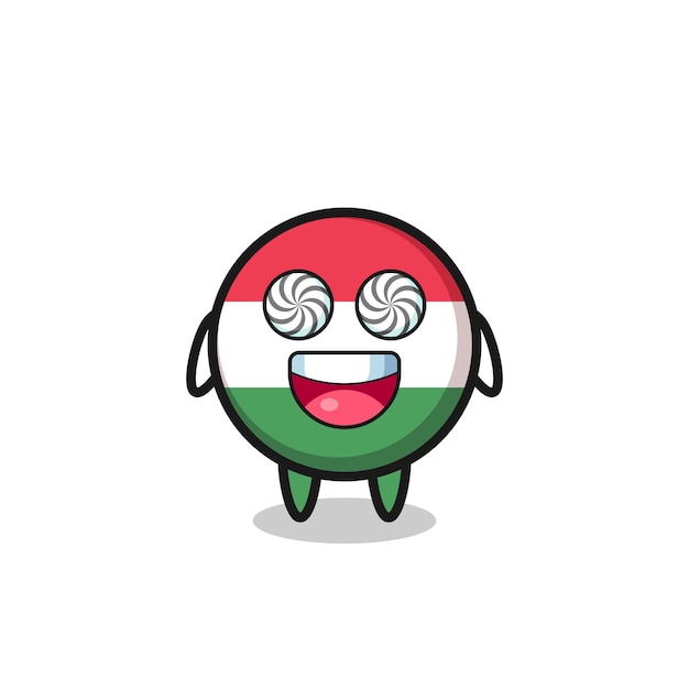 Cute hungary flag badge character with hypnotized eyes