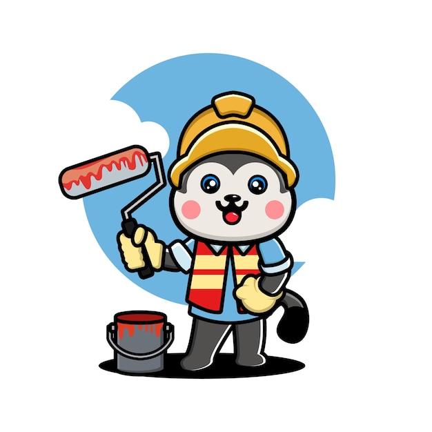 Cute husky construction worker cartoon