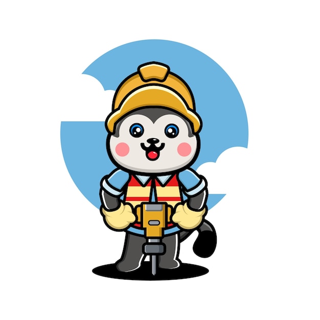 Cute husky construction worker cartoon