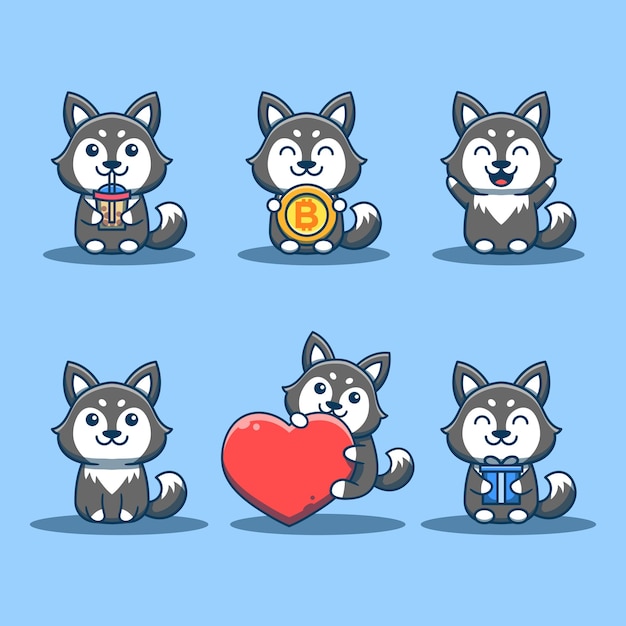 Vector cute husky dog character in various poses vector illustration