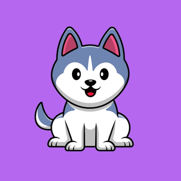 Cute Husky Dog Sitting Cartoon Vector Icon Illustration