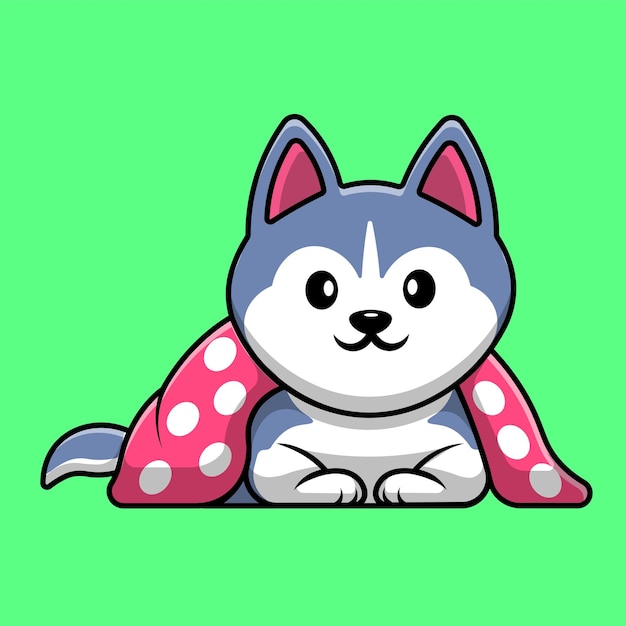 Vector cute husky dog wearing blanket cartoon vector icon illustration