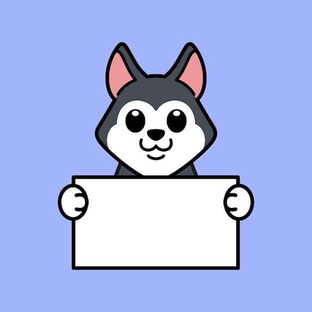 Vector cute husky holding a blank sign