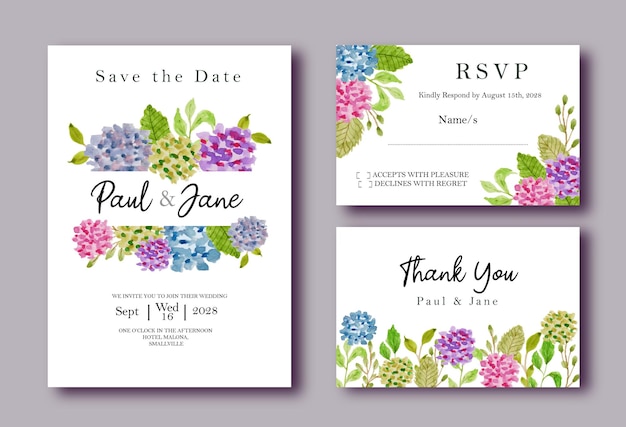 A Cute Hydrangea Flower Wedding Invitation Template Design