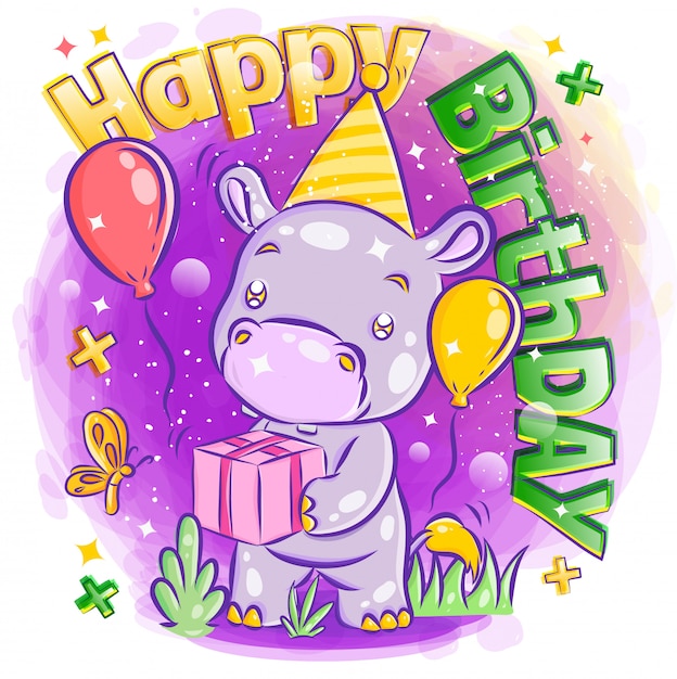Vector cute hypothalamus celebrate happy birthday with birthday gift illustration