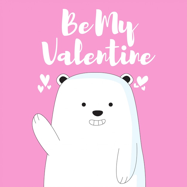 Cute ice bear cartoon hand drawn style for valentine