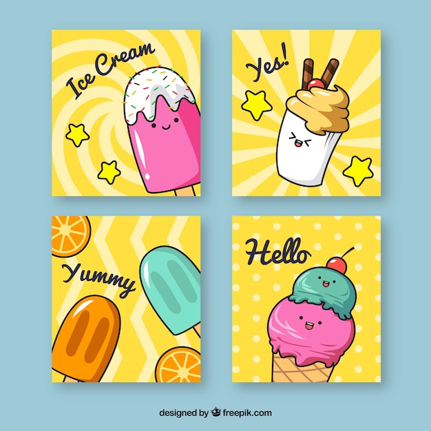 Vector cute ice cream card collection