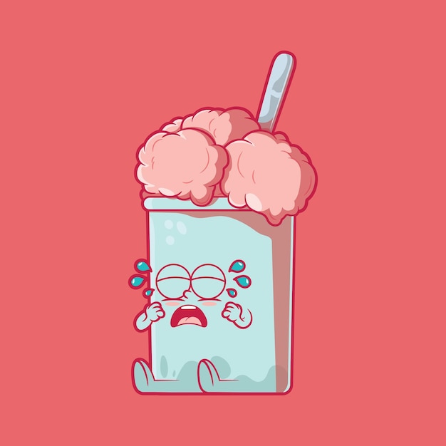 ベクトル かわいいアイスクリームキャラクター泣くベクトルイラスト面白いソーシャルメディアマスコットデザインコンセプト