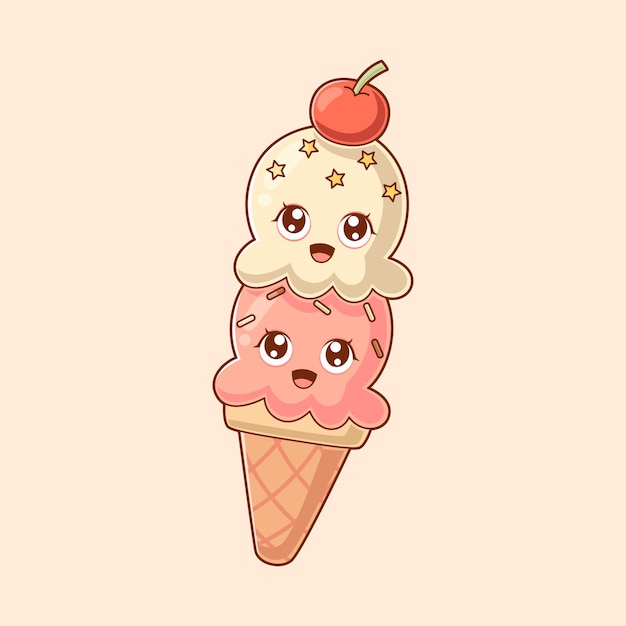 Vector cute ice cream character design illustration