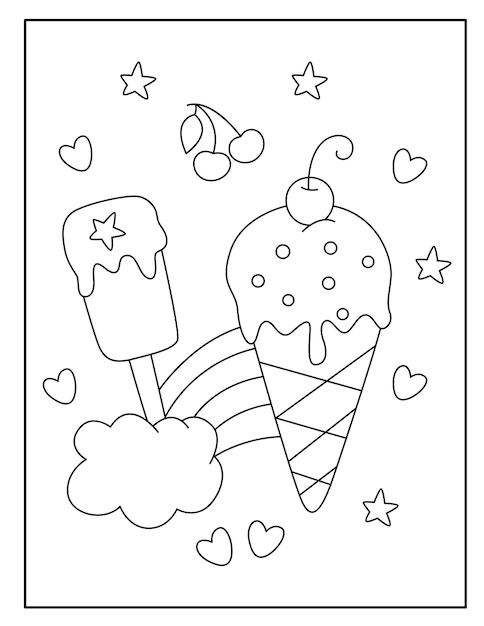 Vettore simpatici disegni da colorare di gelato